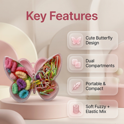 Butterfly Box Hair Ties & Rubber Bands Set | Colourful Hair Accessories