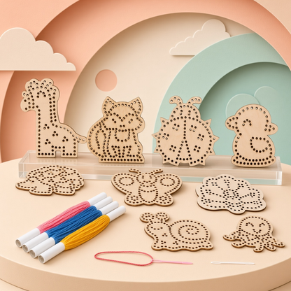 Wooden Lacing Cards & Threading Set | Kids Craft Activity
