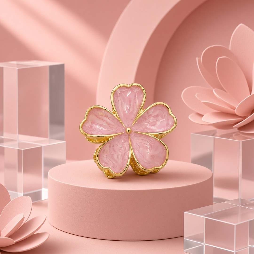 Flower Hair Claw Clip with Gold-Tone Trim