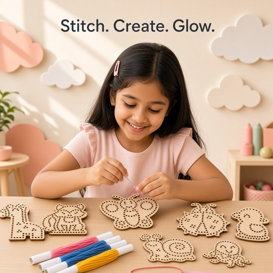 Wooden Lacing Cards & Threading Set | Kids Craft Activity