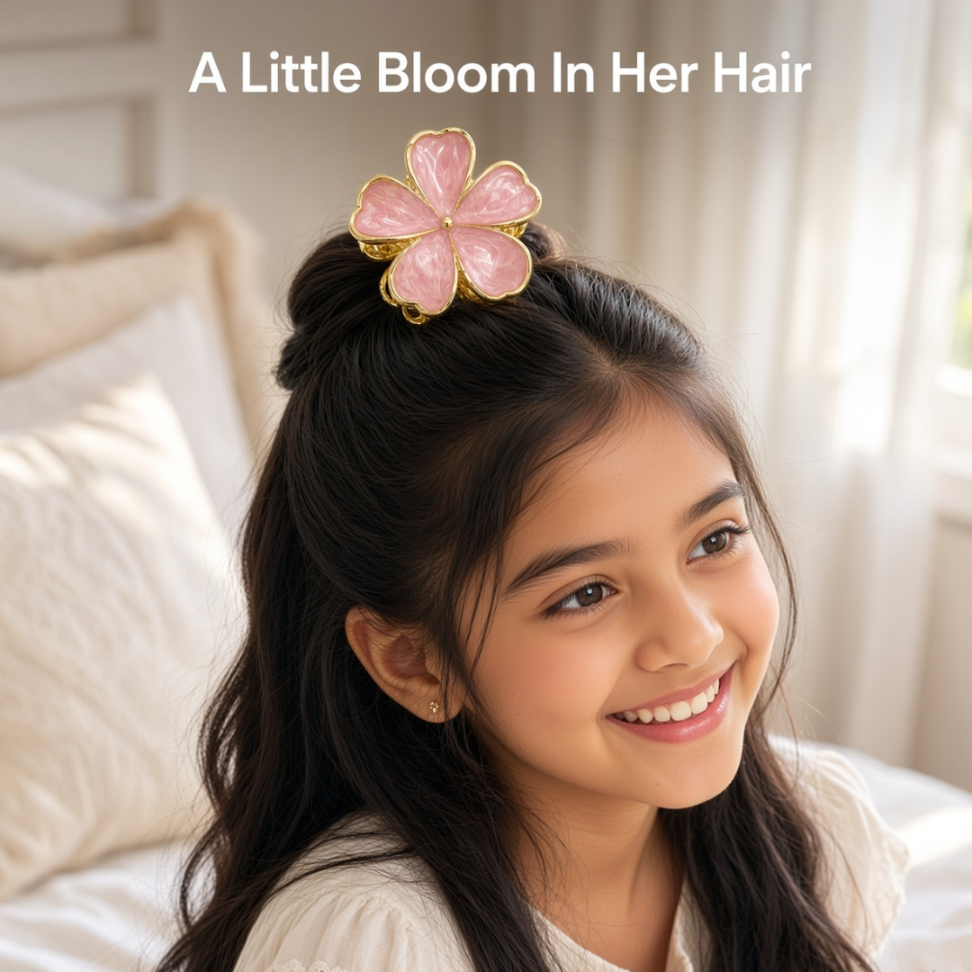Flower Hair Claw Clip with Gold-Tone Trim