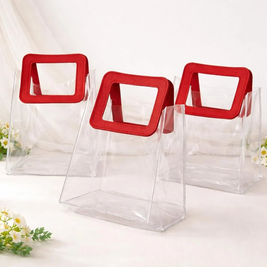 Square red Handle premium Transparent Bag