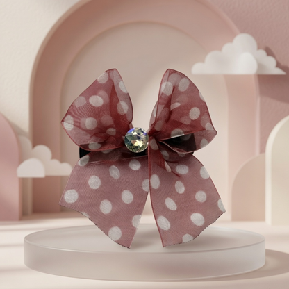 Polka Dot Organza Bow Hair Clip | Crystal Centre Barrette