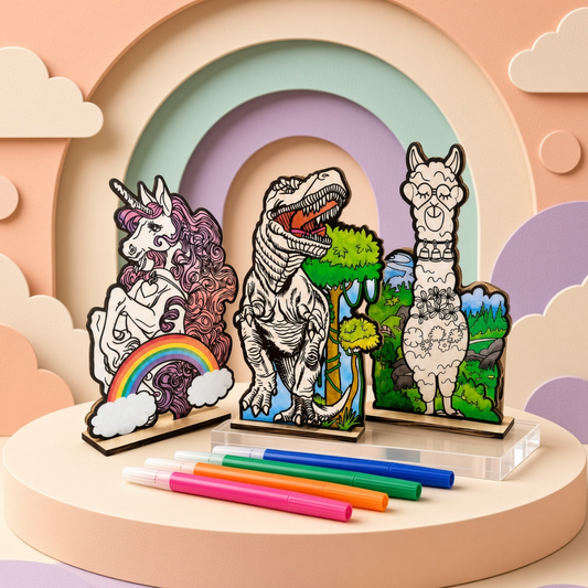 Character Colouring Standee Set | Unicorn, Dinosaur & Llama