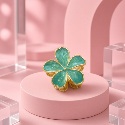 Flower Hair Claw Clip with Gold-Tone Trim