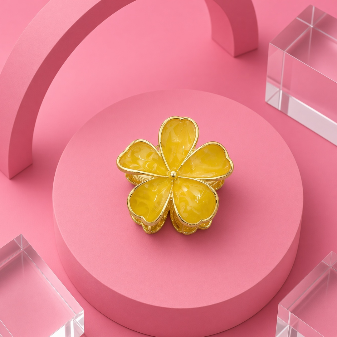 Flower Hair Claw Clip with Gold-Tone Trim