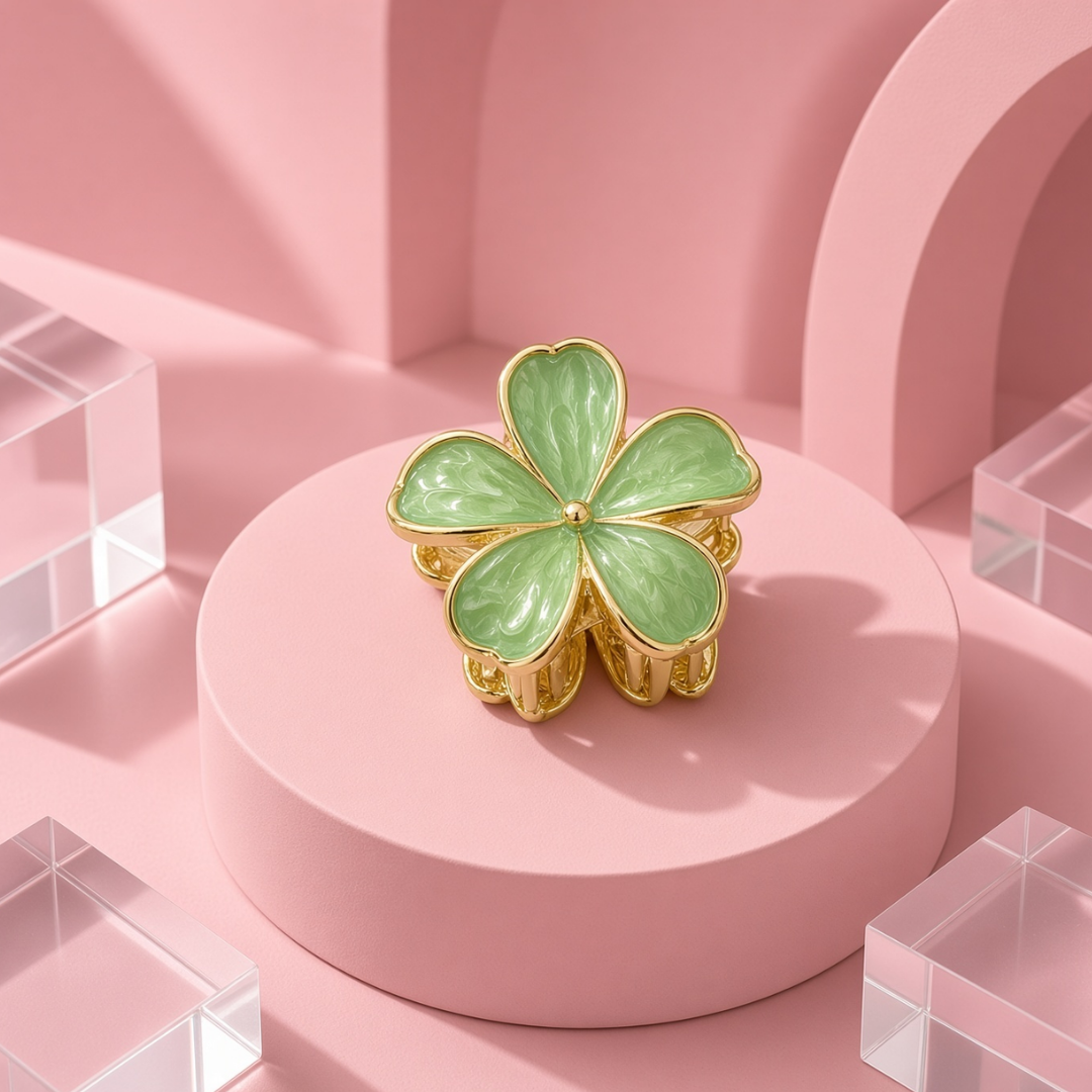 Flower Hair Claw Clip with Gold-Tone Trim
