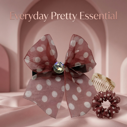 Polka Dot Organza Bow Hair Clip | Crystal Centre Barrette