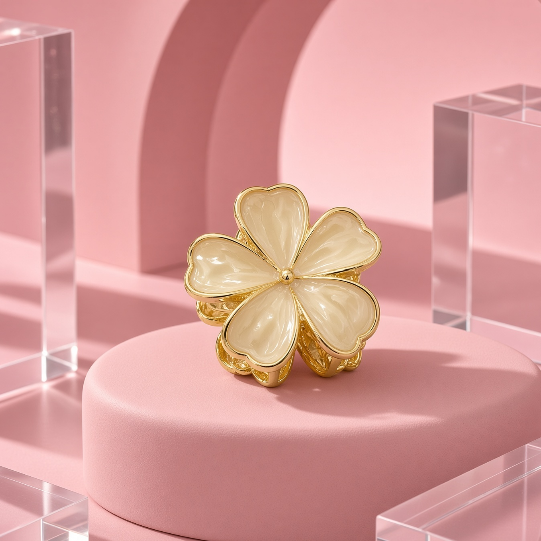 Flower Hair Claw Clip with Gold-Tone Trim