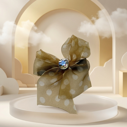 Polka Dot Organza Bow Hair Clip | Crystal Centre Barrette