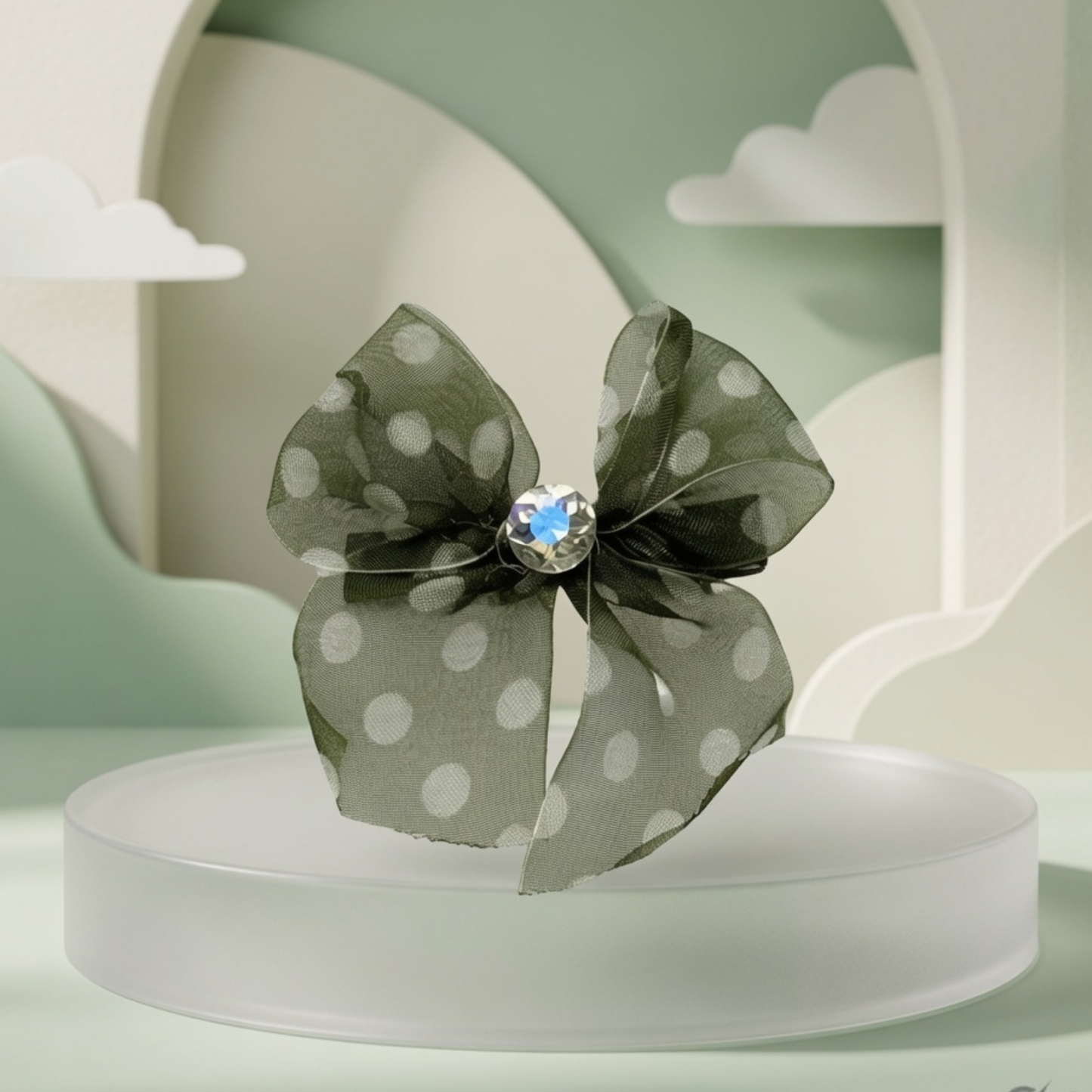 Polka Dot Organza Bow Hair Clip | Crystal Centre Barrette