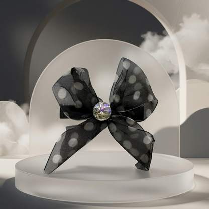 Polka Dot Organza Bow Hair Clip | Crystal Centre Barrette