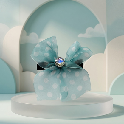 Polka Dot Organza Bow Hair Clip | Crystal Centre Barrette