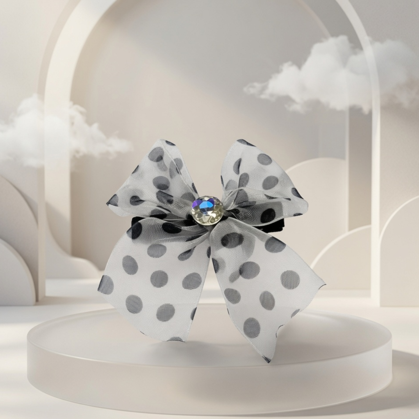 Polka Dot Organza Bow Hair Clip | Crystal Centre Barrette