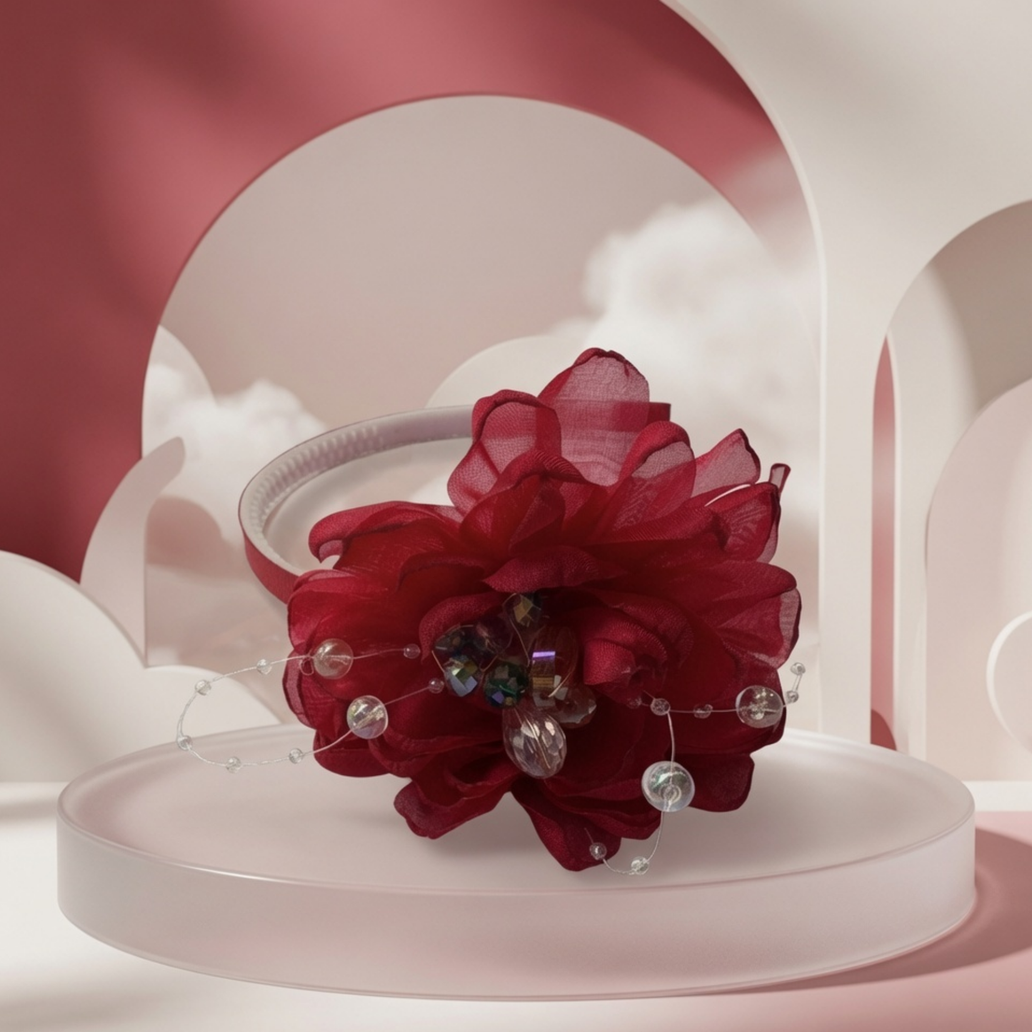 Organza Flower Hair Claw Clip | Pearl & Crystal Centre Jaw Clip