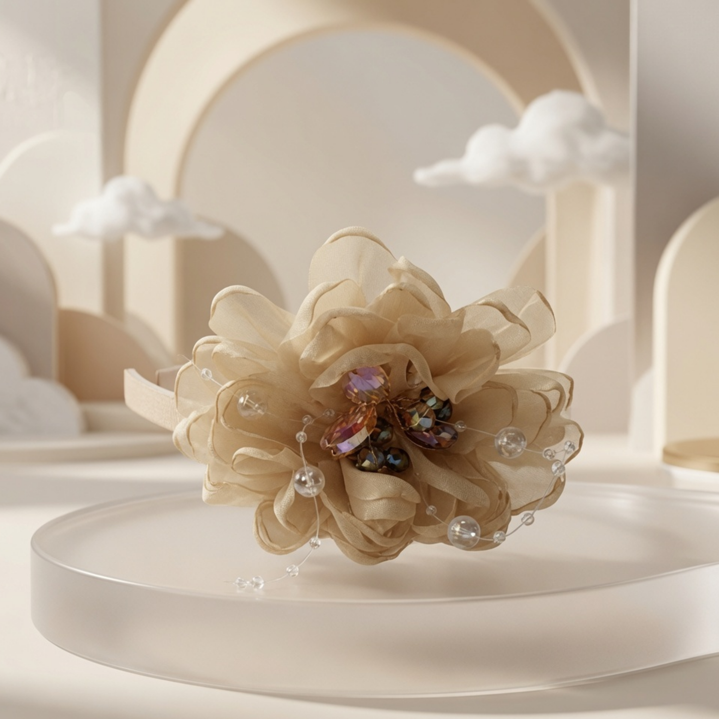 Organza Flower Hair Claw Clip | Pearl & Crystal Centre Jaw Clip