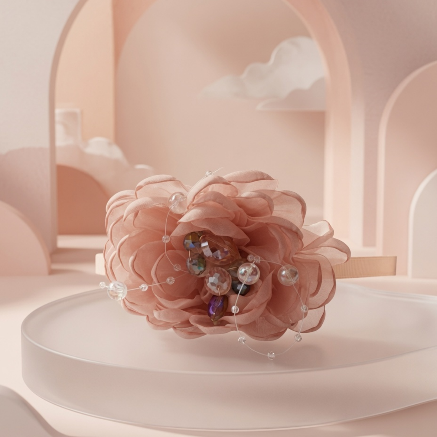 Organza Flower Hair Claw Clip | Pearl & Crystal Centre Jaw Clip