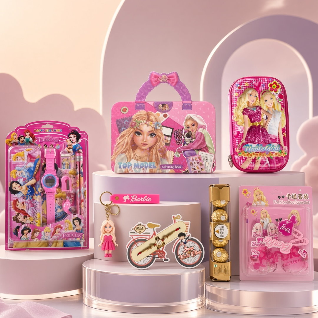 8 in 1 Barbie & Princess Gift Hamper for Girls | Premium Gift Cover Included
