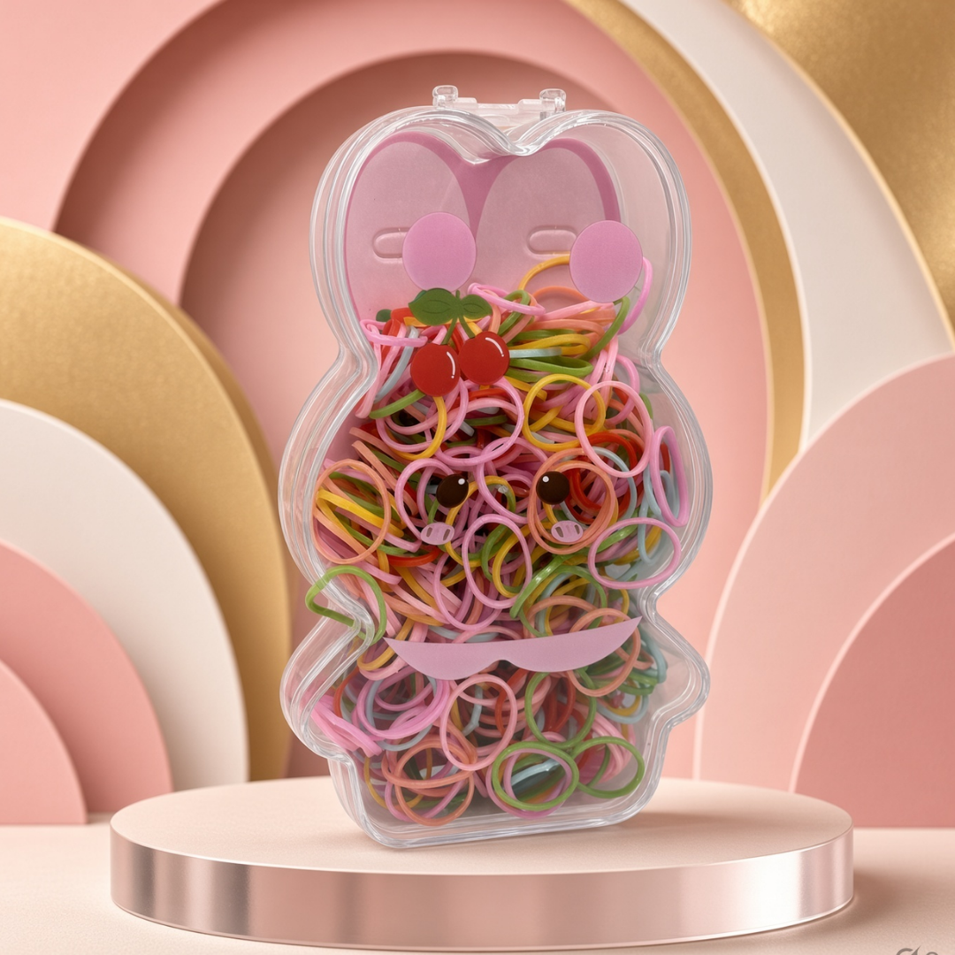 Colourful Kids Hair Ties Set | Bear-Shaped Case