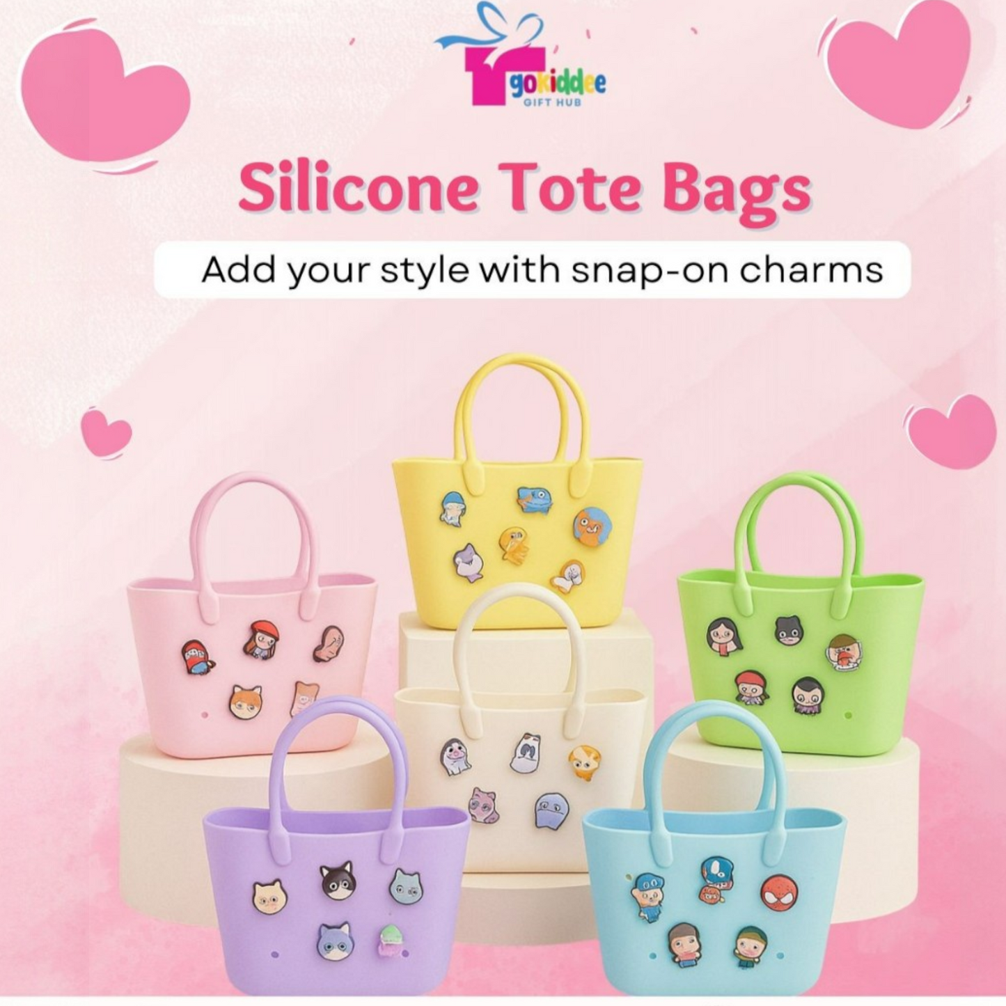 Silicone Tote bags with charms