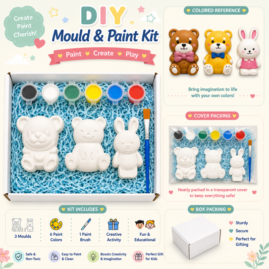 DIY Animal Mould & Paint Kit for Kids | Bears & Bunny Painting Set