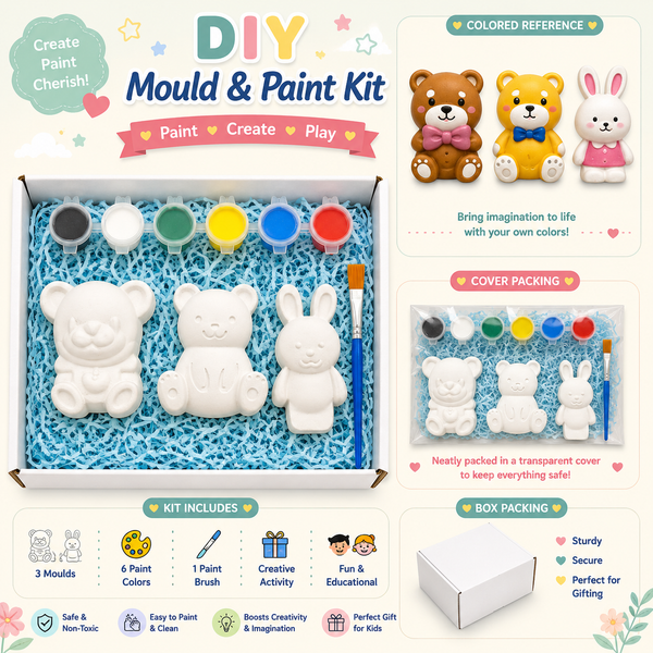 DIY Animal Mould & Paint Kit for Kids | Bears & Bunny Painting Set