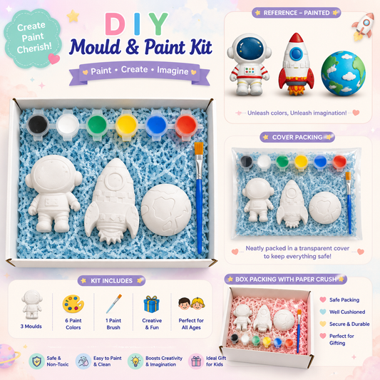 DIY Space Mould & Paint Kit for Kids | Astronaut, Rocket & Earth Painting Set