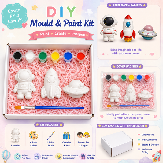 DIY Space Mould & Paint Kit for Kids | Astronaut, Rocket & Earth Painting Set