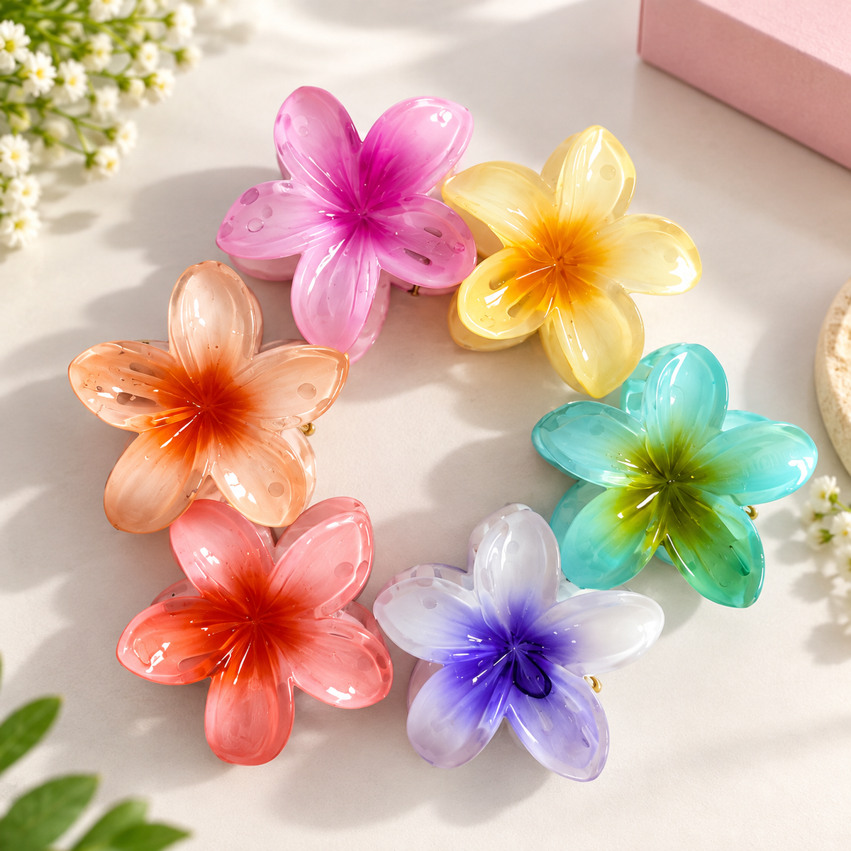 Acrylic Flower Claw Clip Combo | Big & Medium Sizes