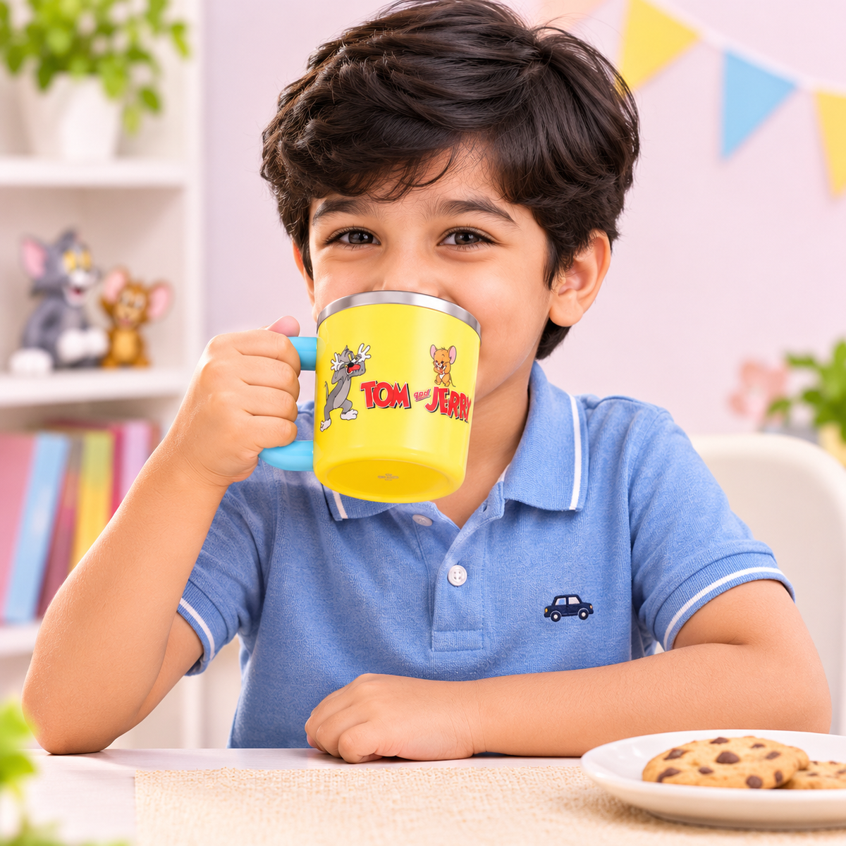 Cartoon Stainless Steel Cup with Lid & Handle