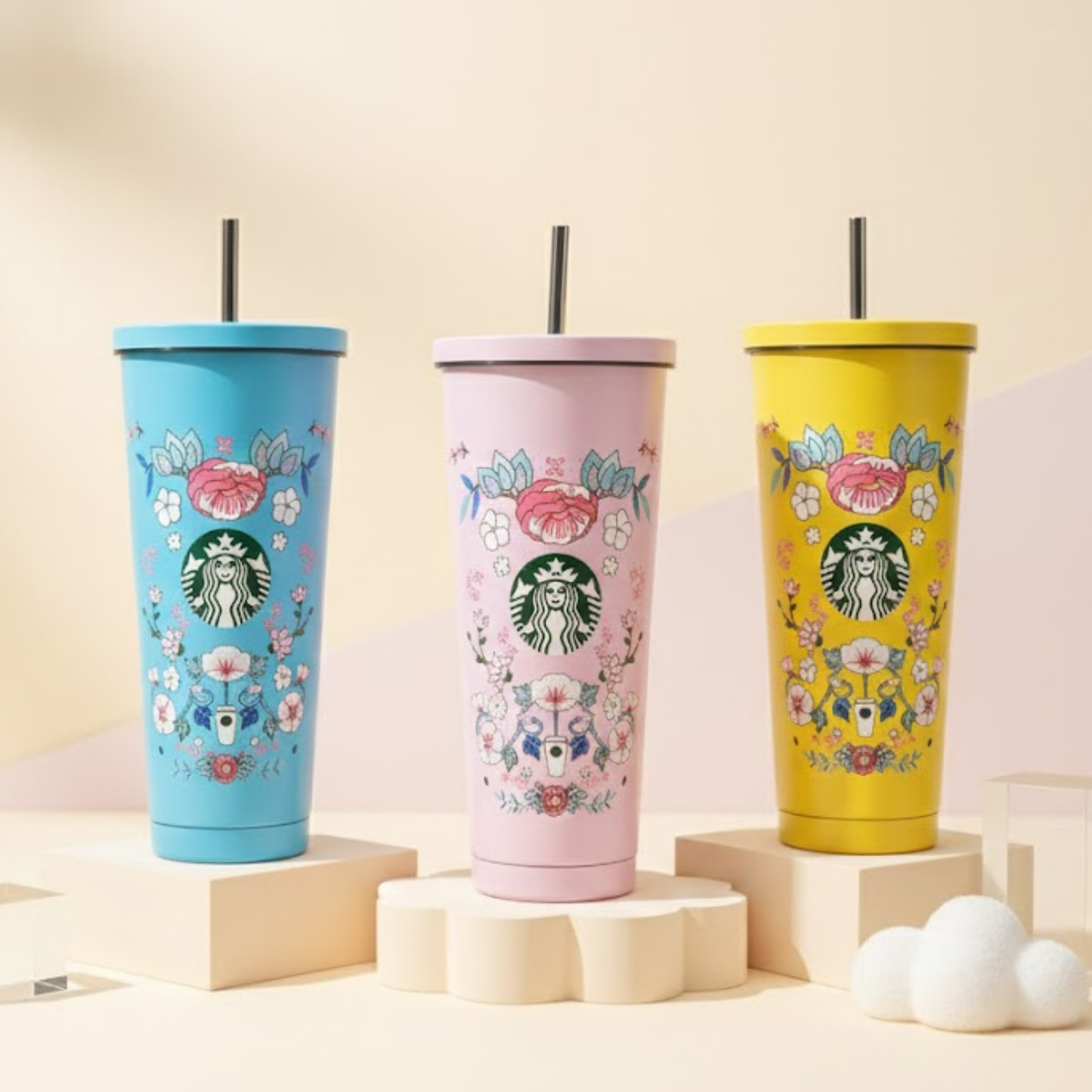 Floral Starbucks stainless Steel Tumbler — 500ml
