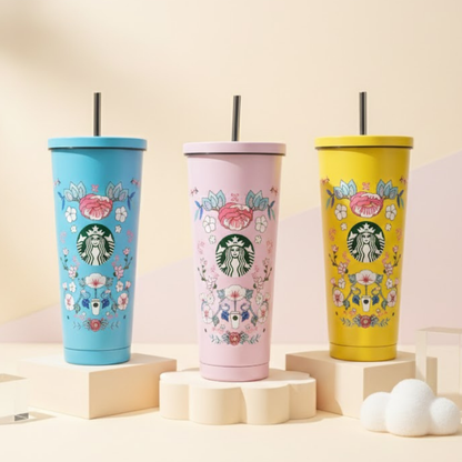 Floral Starbucks stainless Steel Tumbler — 500ml