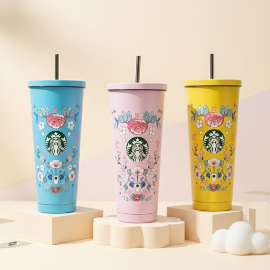 Floral Starbucks stainless Steel Tumbler — 500ml