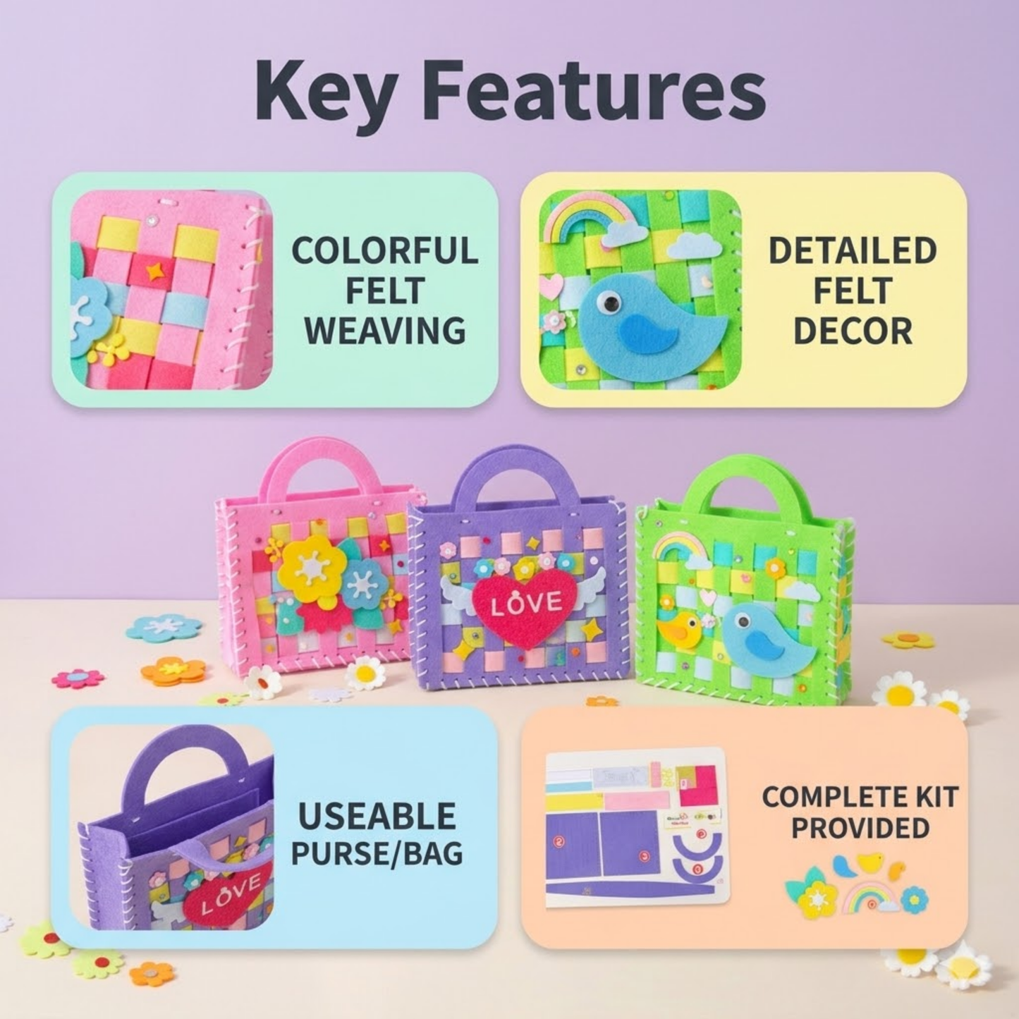 DIY Felt Stitch Handbag Craft Kit for Kids | Creative Sewing Activity Toy