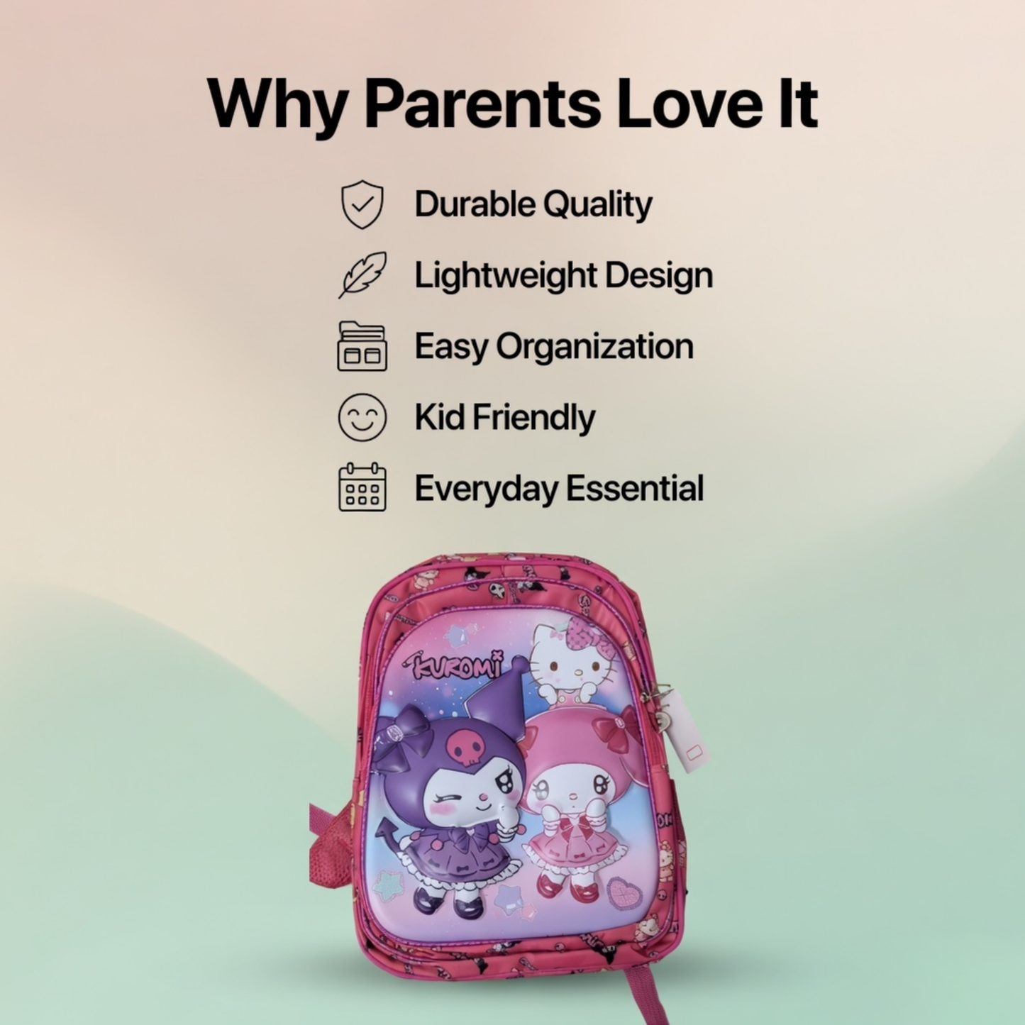 16" Kuromi & Hello Kitty Kids School Backpack