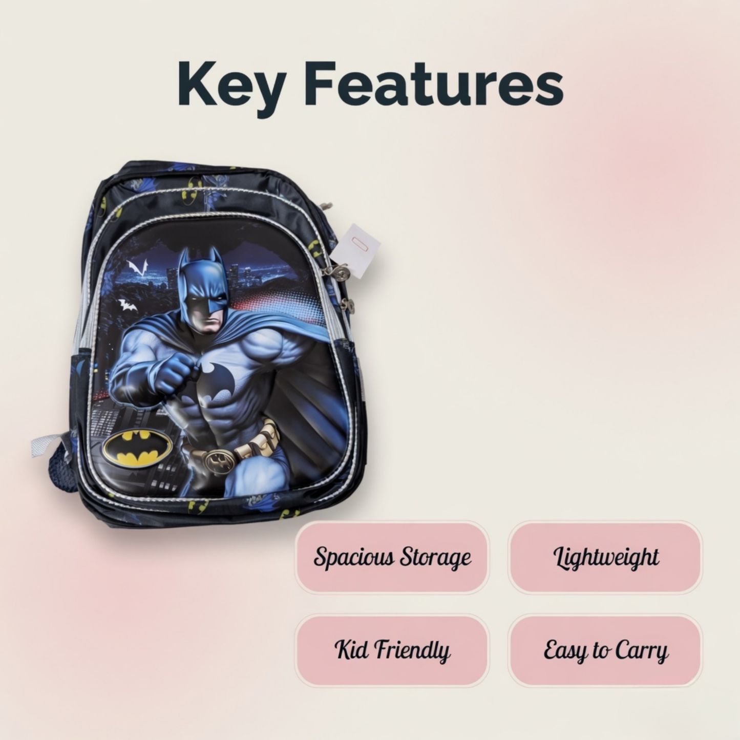 16" Batman Kids School Backpack – Superhero Cartoon School Bag for Boys