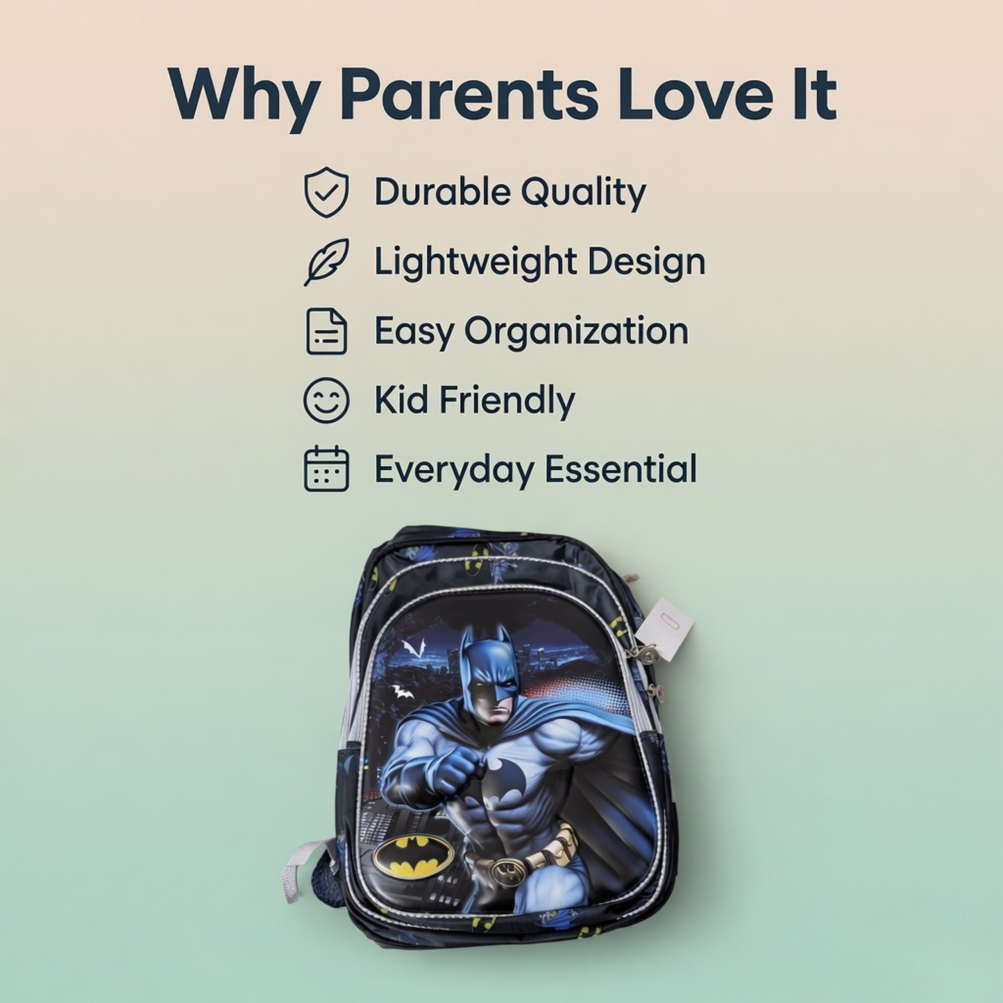 16" Batman Kids School Backpack – Superhero Cartoon School Bag for Boys