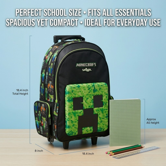 18" Smiggle MInecraft Trolley with LED lights School bag