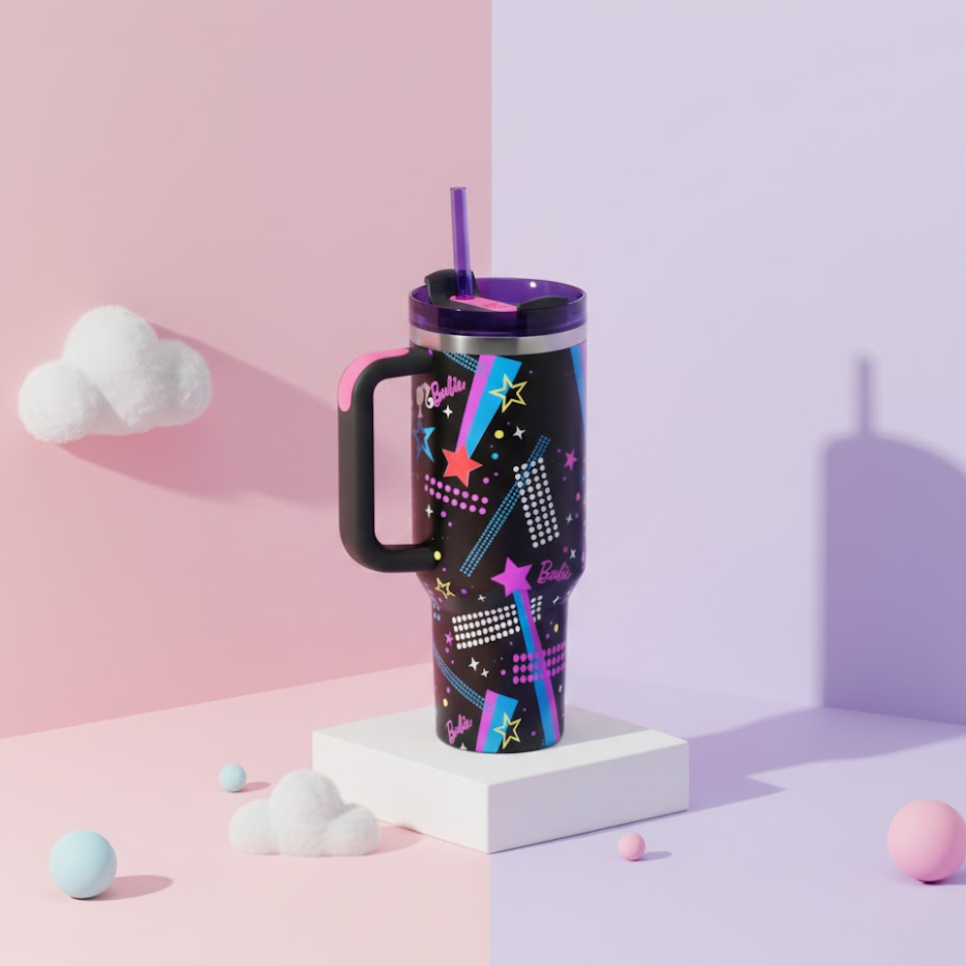 Colorful kids Stanley tumbler with handle and straw – insulated water bottle for children