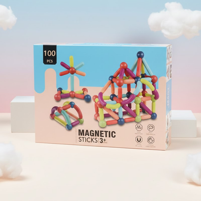100-piece magnetic sticks building set for kids with colorful rods and balls for creative STEM play