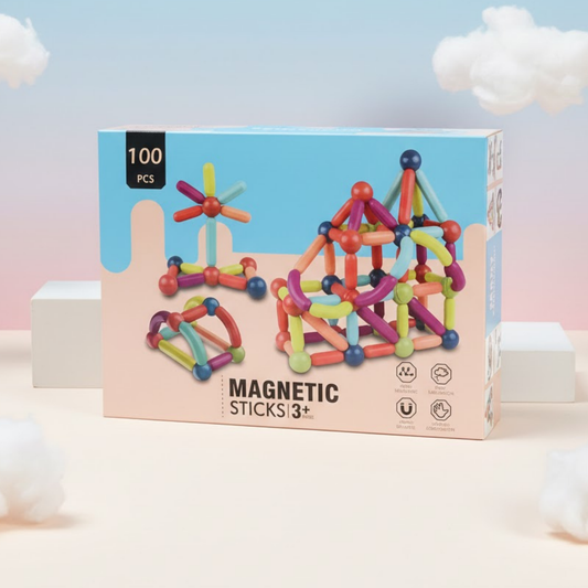100-piece magnetic sticks building set for kids with colorful rods and balls for creative STEM play