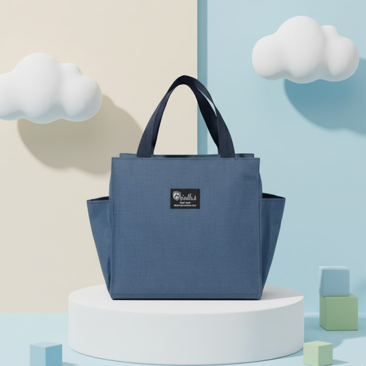 Insulated Blue Lunch Bag with Side Pockets - BIG, Spacious, Durable &amp; Travel-Friendly