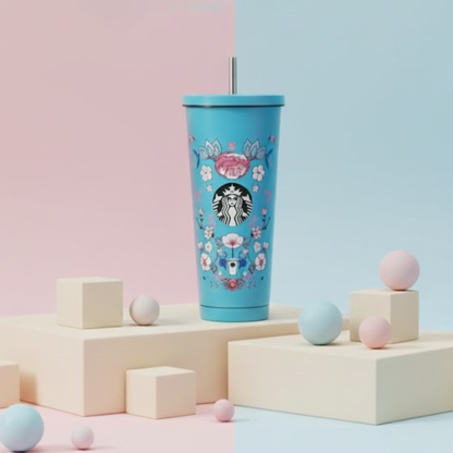 Floral Starbucks stainless Steel Tumbler — 500ml