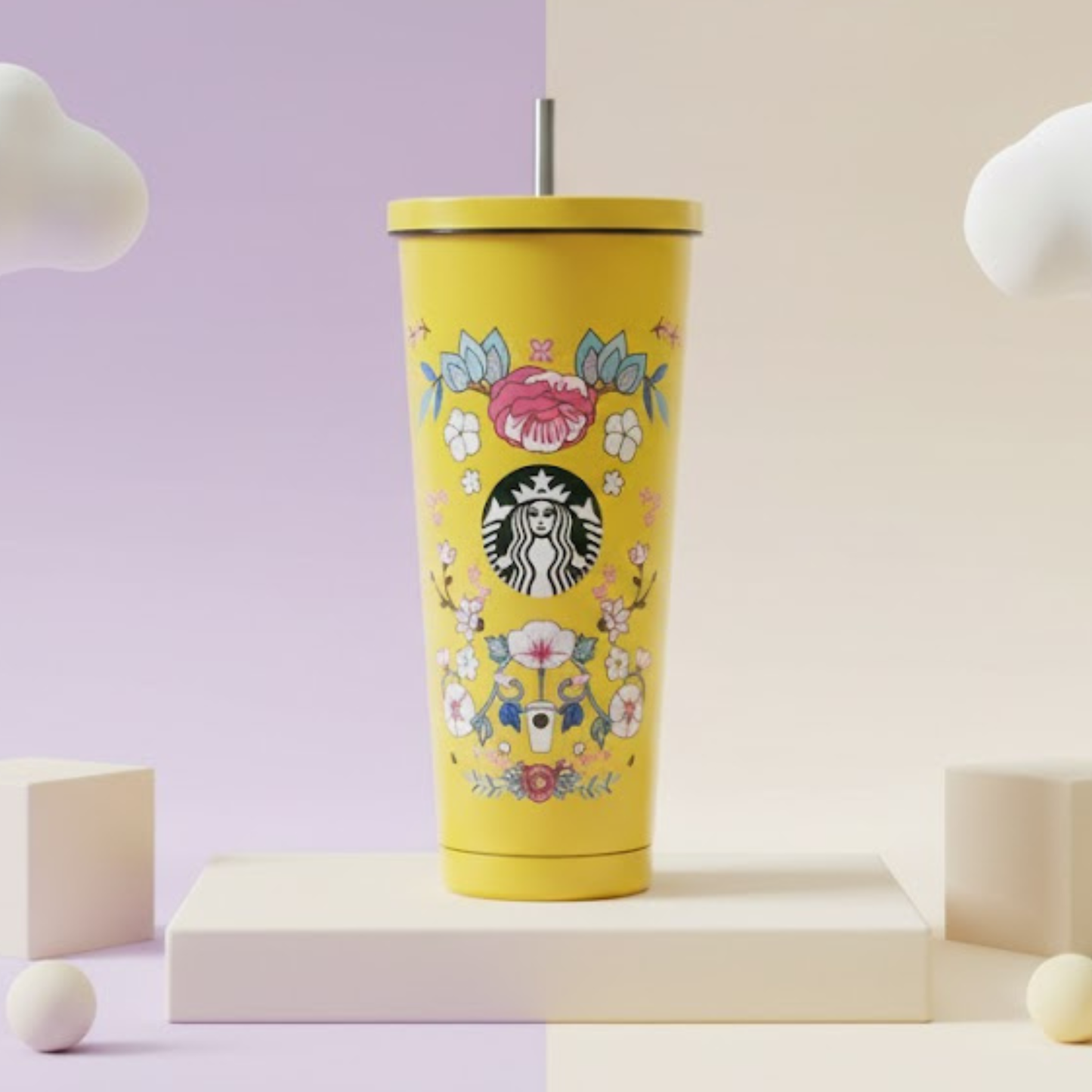 Floral Stainless Steel Tumbler — 500ml