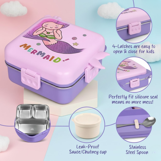 Stainless Steel Bento Lunch box for kids in Mermaid design