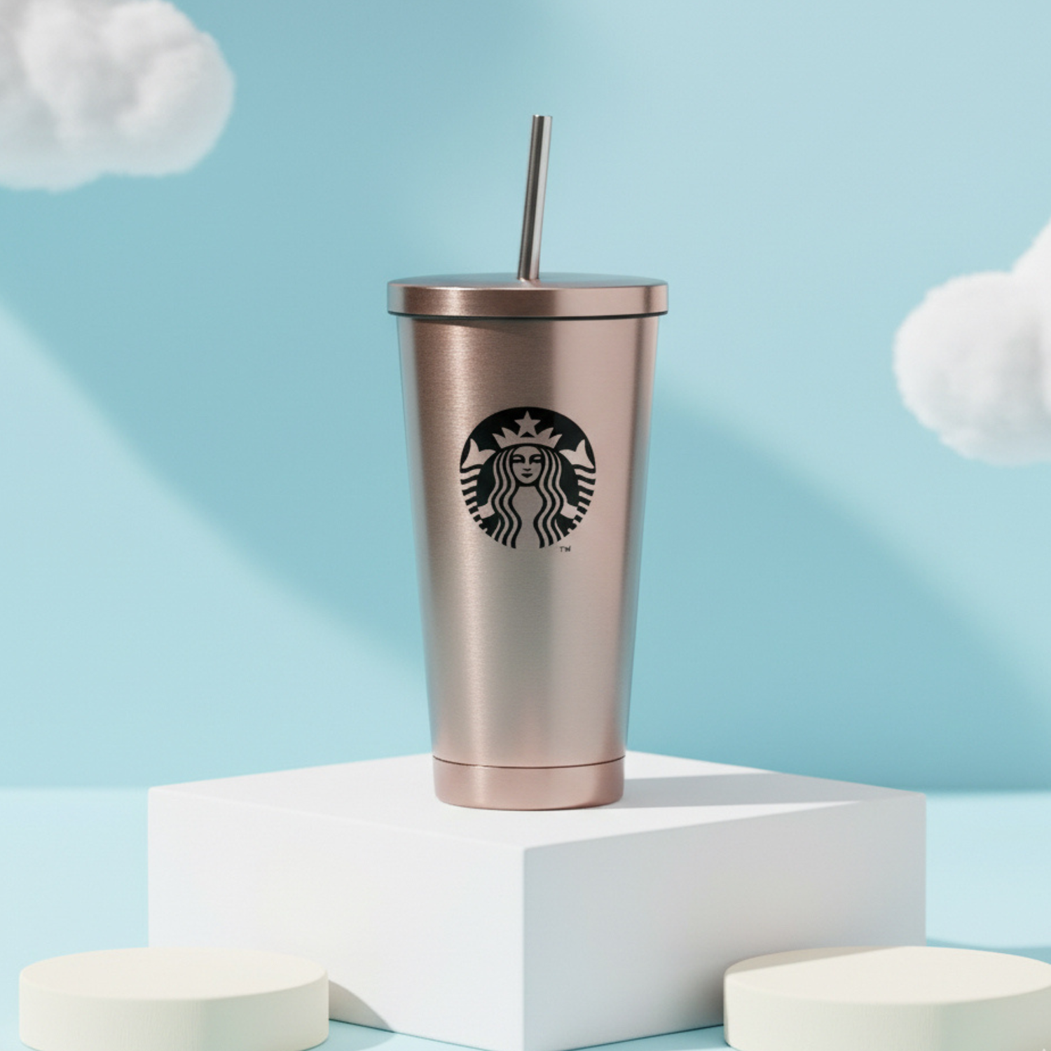 gold stainless steel Starbucks tumbler with metal straw 