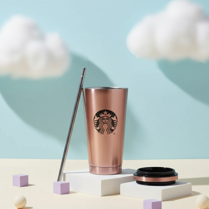 Gold Stainless Steel Starbucks Tumbler and straw