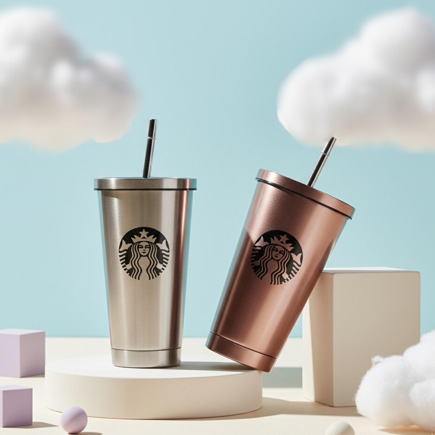 Gold Stainless Steel Starbucks Tumbler and straw