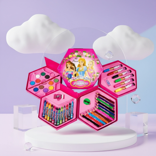 46-piece pink princess art set with crayons, sketch pens, paints for kids stationery and gifting
