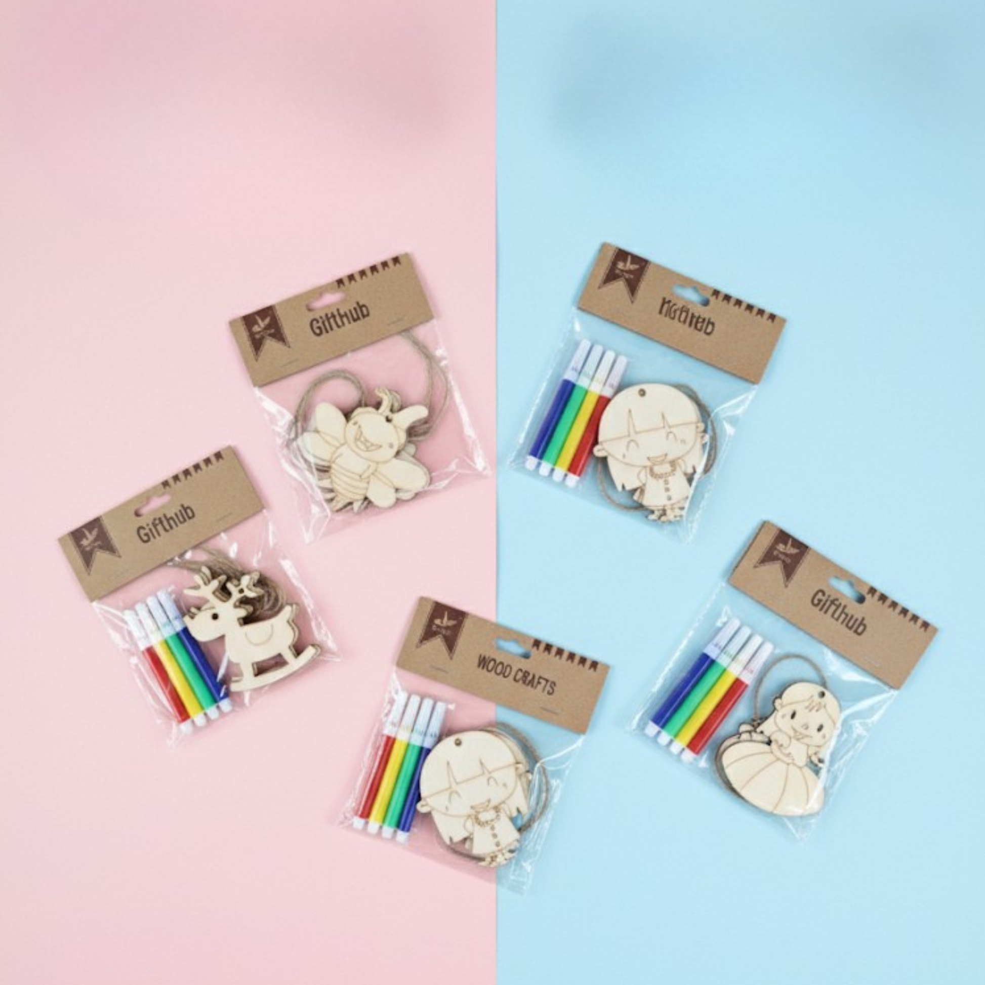 Kids DIY wooden keychain painting set with sketch pens – craft activity return gift for children